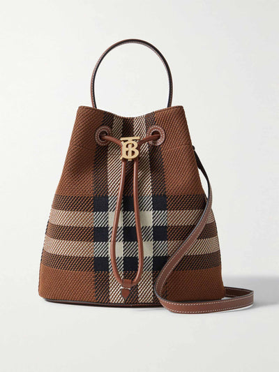 Burberry Leather-trimmed checked bucket bag at Collagerie