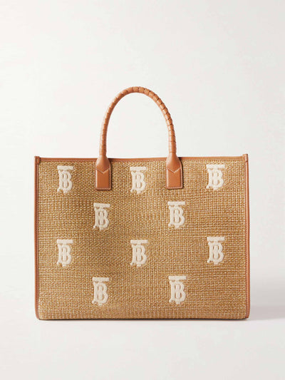 Burberry Leather-trimmed raffia tote at Collagerie