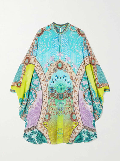 Camilla Blue and multi-coloured printed embellished kaftan at Collagerie