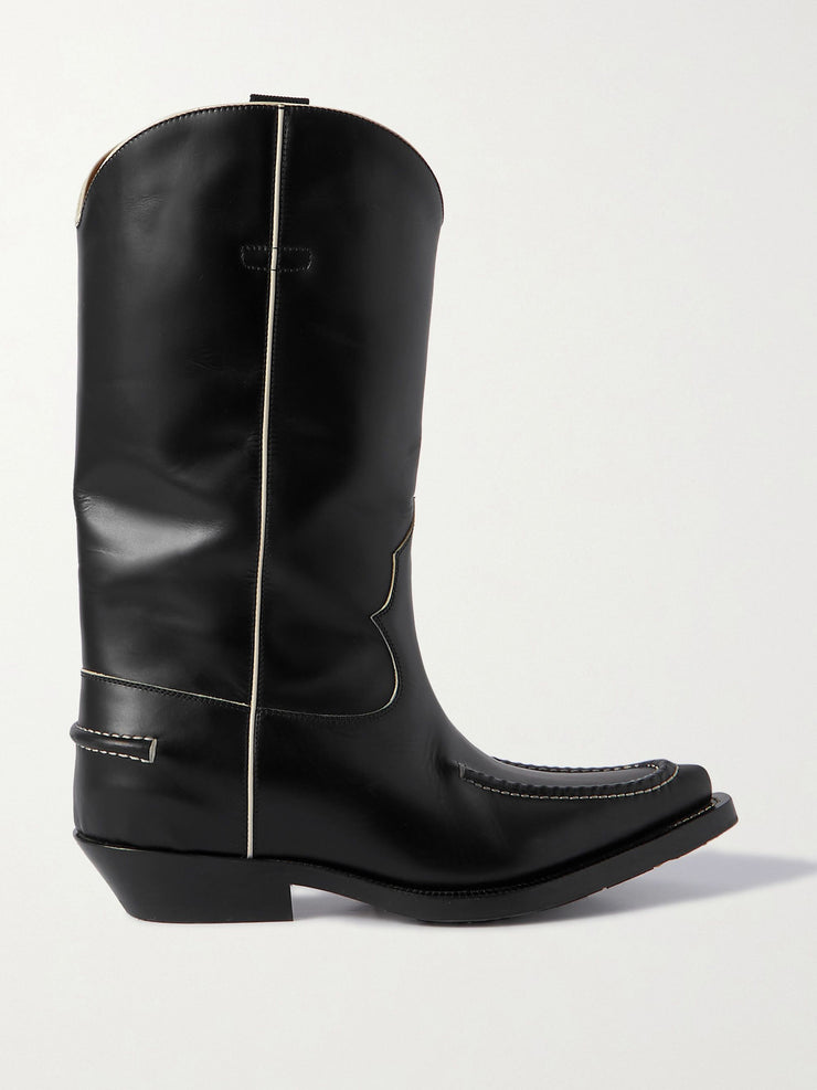 Black leather Western-style boots