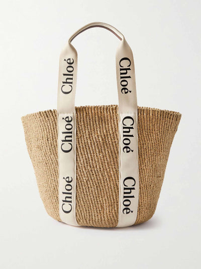 Chloé Leather-trimmed raffia tote at Collagerie