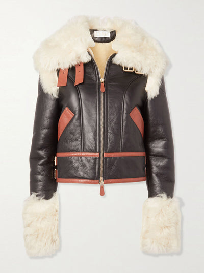 Chloé Cropped leather and shearling jacket at Collagerie