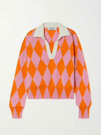Clements Ribeiro Orange and pink argyle cashmere sweater at Collagerie