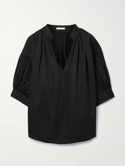 Co Black gathered cotton poplin blouse at Collagerie