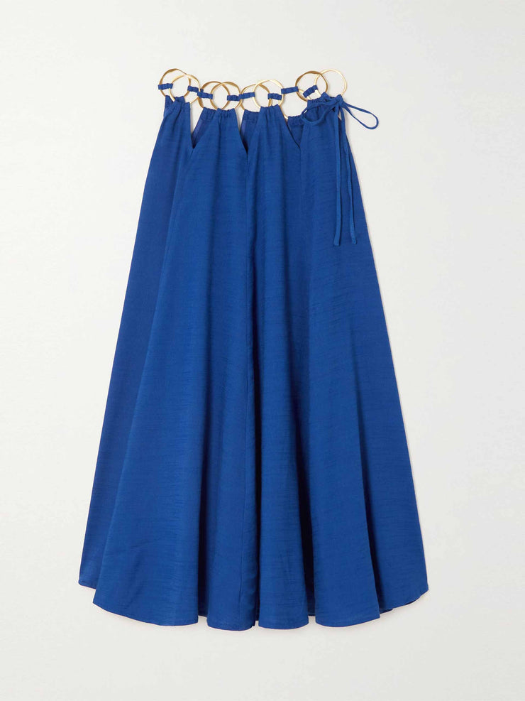 Blue linen-blend maxi skirt