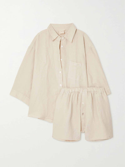 Deiji Studios Washed linen shirt and shorts set at Collagerie