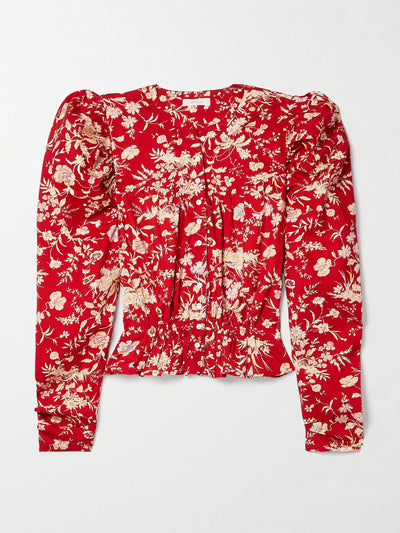 Dôen Amelia gathered floral-print cotton-poplin top at Collagerie