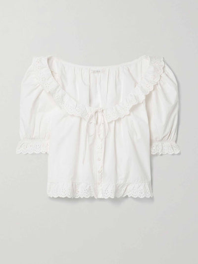 Dôen Broderie anglaise-trimmed pajama top at Collagerie