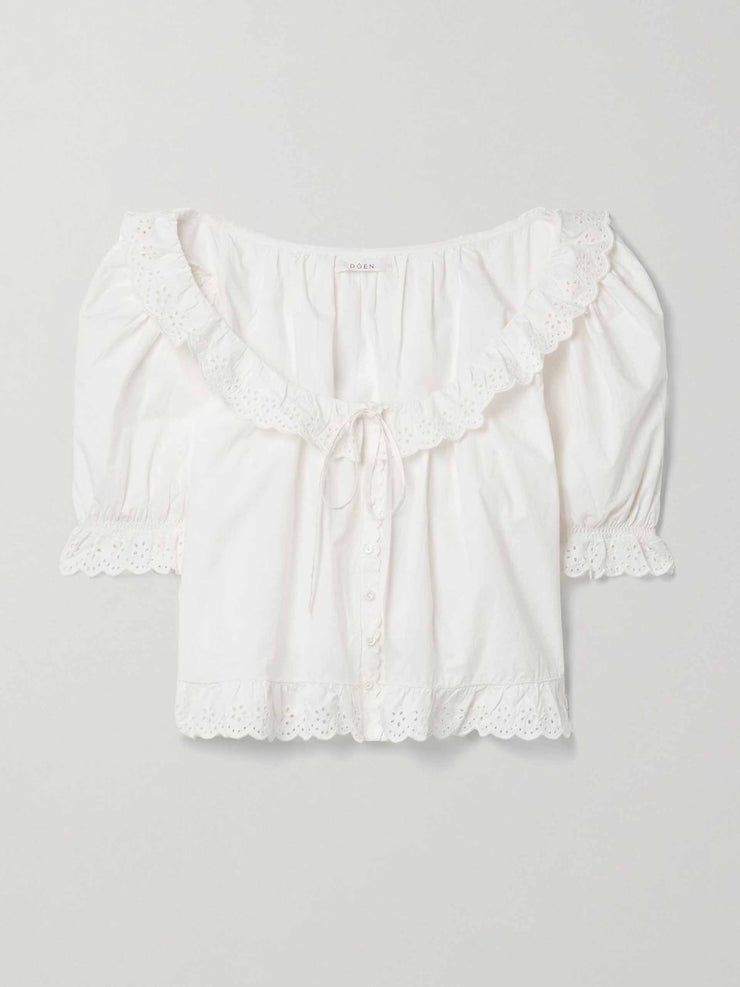 Broderie anglaise-trimmed pajama top