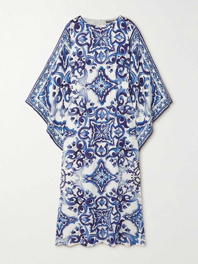 Dolce & Gabbana Blue and white print silk kaftan at Collagerie