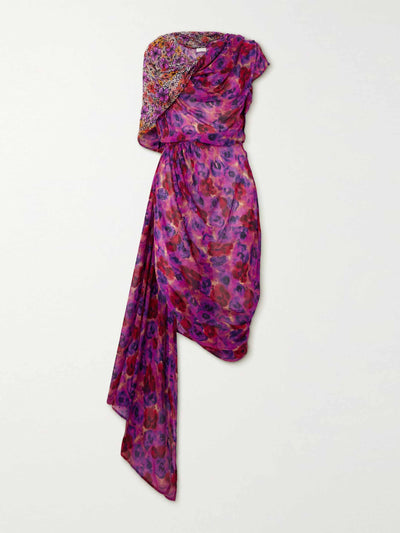 Dries van noten Asymmetric draped chiffon dress at Collagerie