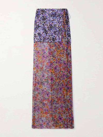 Dries Van Noten Layered floral-print  wrap maxi skirt at Collagerie