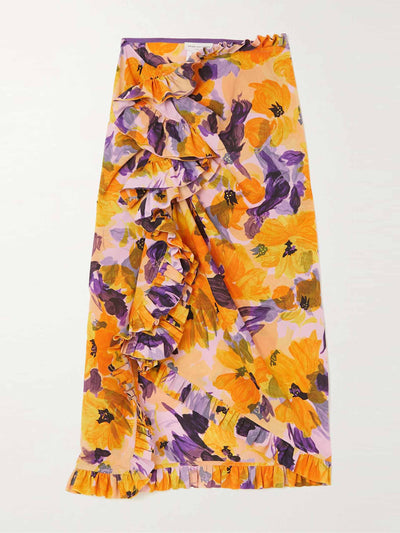 Dries Van Noten Wrap-effect ruffled floral-print skirt at Collagerie