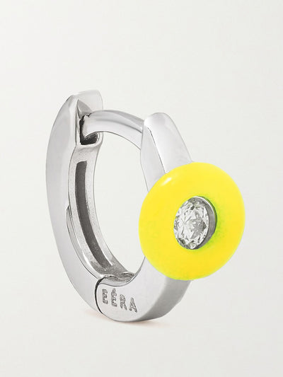 Eéra 18-karat white gold, enamel and diamond single hoop earring at Collagerie