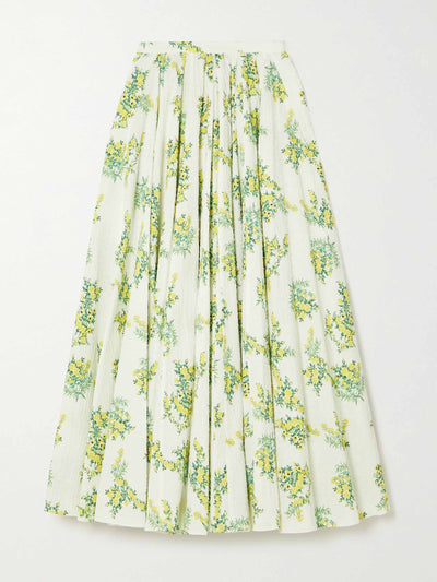 Emilia Wickstead White and green floral seersucker midi skirt at Collagerie