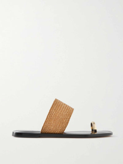 Emme Parsons Beige and gold-tone raffia slides at Collagerie