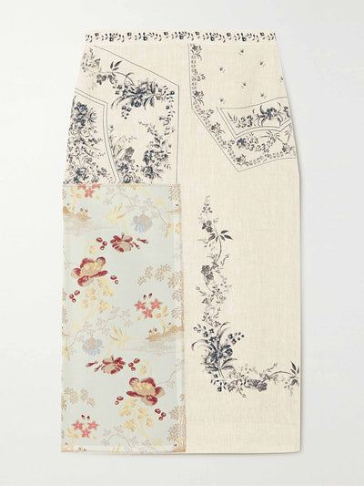 Erdem Patchwork linen and brocade midi skirt at Collagerie