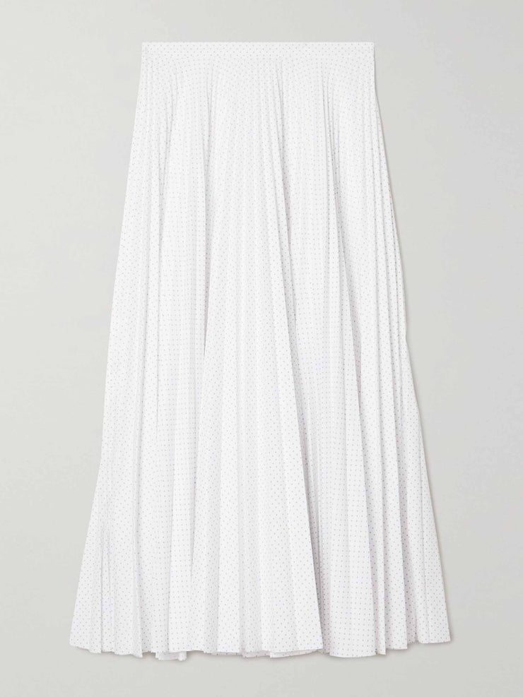 Pleated printed poplin midi skirt