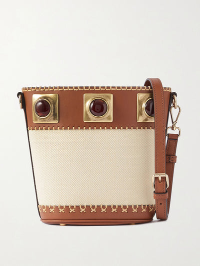 Etro Embellished leather-trimmed canvas bucket bag at Collagerie