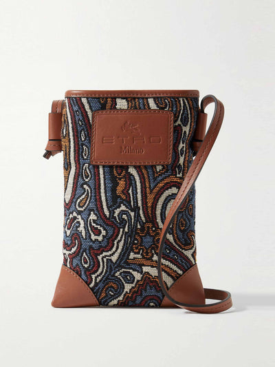 Etro Leather-trimmed embroidered canvas shoulder bag at Collagerie