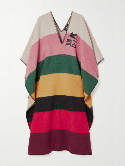 Etro Multicoloured striped wool-blend poncho at Collagerie