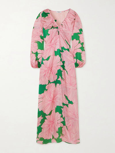 Eywasouls Malibu Pink and green floral-print silk maxi dress at Collagerie