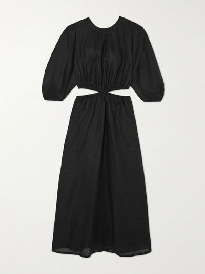 Faithfull The Brand Black cutout linen dress at Collagerie