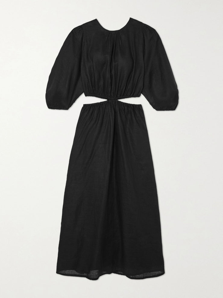 Black cutout linen dress