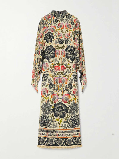 Farm Rio Fringed floral-print crepe maxi dress at Collagerie