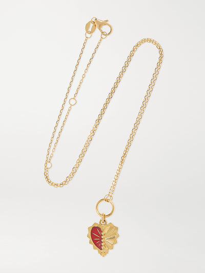 Foundrae Mini heart Love Token 18-karat gold and enamel necklace at Collagerie