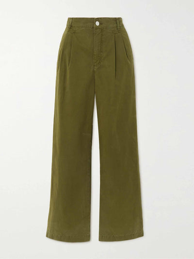 Frame Pleated cotton-twill wide-leg pants at Collagerie