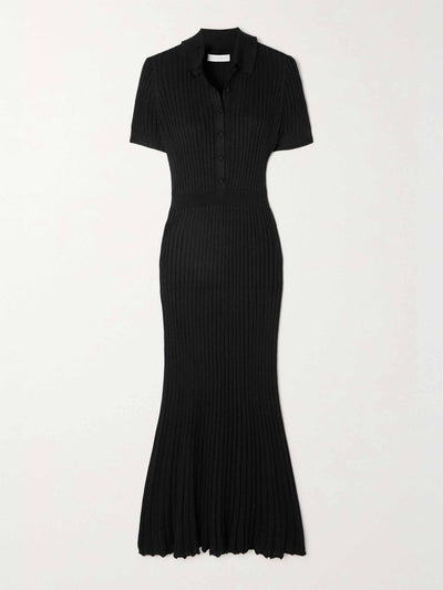 Gabriela Hearst Ribbed knitted silk black short-sleeve dress at Collagerie