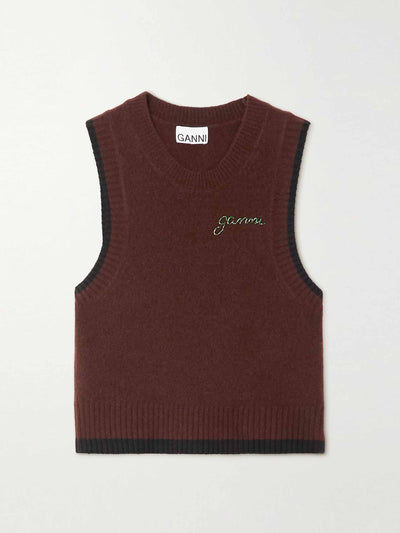 Ganni Embellished merino wool and cashmere-blend vest at Collagerie