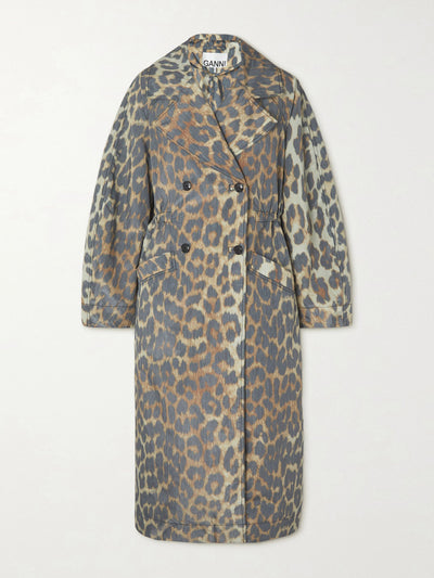 Ganni Leopard-print double-breasted shell coat at Collagerie
