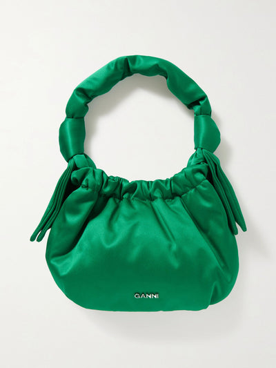 Ganni Occasion ruched recycled-satin shoulder bag at Collagerie