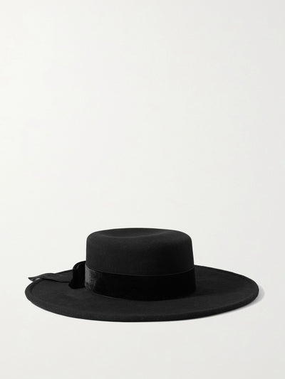 Gigi Burris Velvet-trimmed wool-blend felt fedora at Collagerie