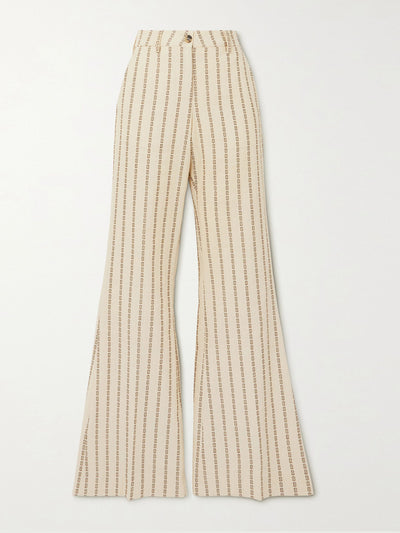 Golden Goose Cream cotton canvas jacquard flared pants at Collagerie