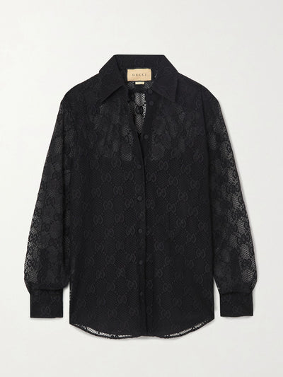 Gucci Black lace and silk-satin shirt at Collagerie