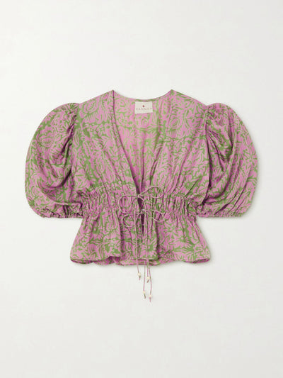 Hannah Artwork Gathered floral-print silk blouse at Collagerie