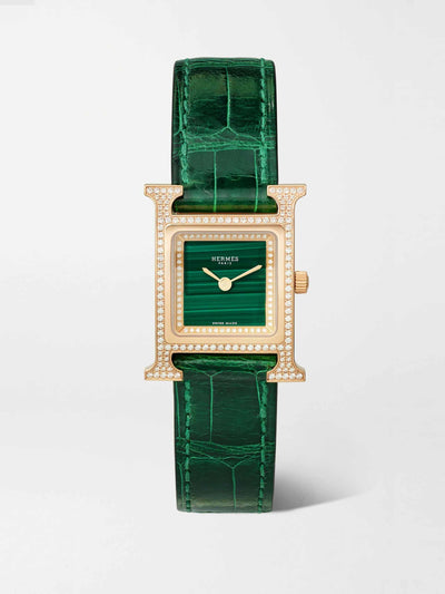 Hermès 18kt rose-gold, malachite and diamond watch at Collagerie