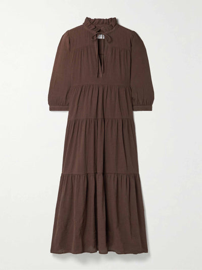 Honorine Brown crinkled cotton-gauze maxi dress at Collagerie