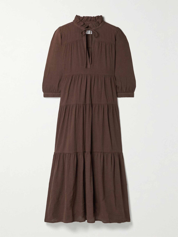 Brown crinkled cotton-gauze maxi dress