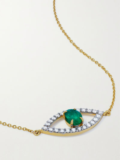 House of Meraki Evil Eye 18-karat gold, emerald and diamond necklace at Collagerie