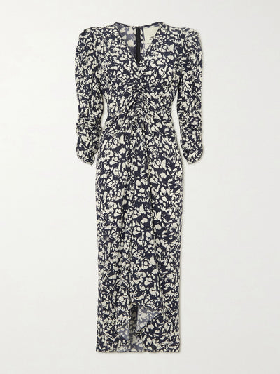 Isabel Marant Albini gathered printed silk-blend midi dress at Collagerie