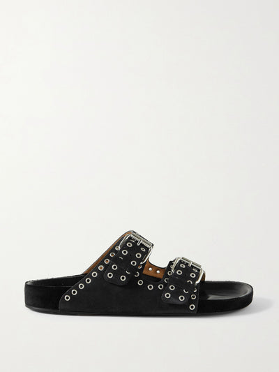 Isabel Marant Black suede studded slides at Collagerie