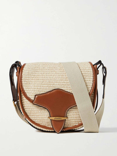 Isabel Marant Leather-trimmed raffia shoulder bag at Collagerie