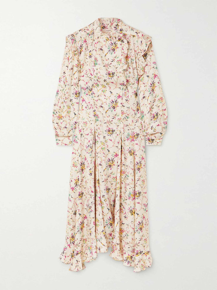 Ruffled floral printed midi dress