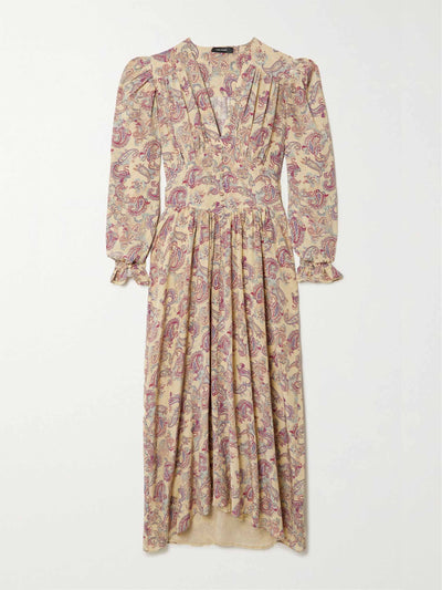 Isabel Marant Pleated paisley-print silk dress at Collagerie
