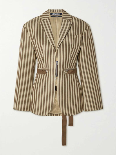 Jacquemus Grosgrain-trimmed striped woven blazer at Collagerie