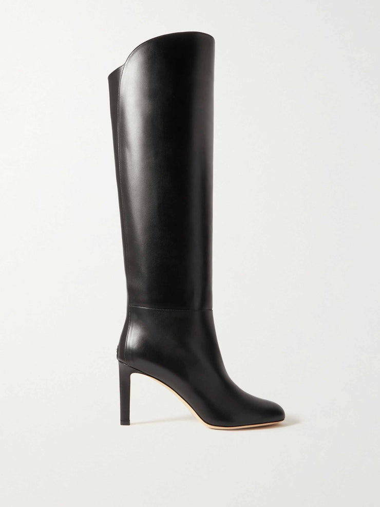 Black leather knee boots
